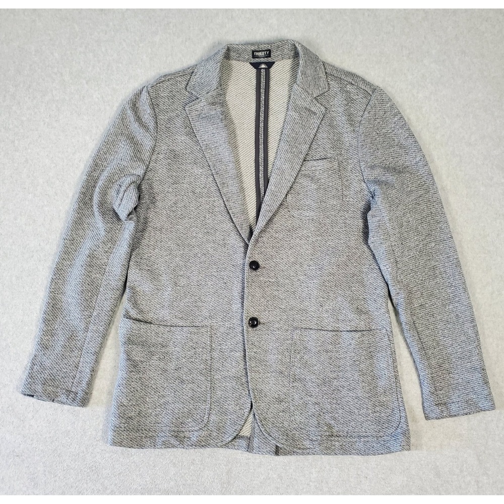 Faherty The Inlet Knit Unstructured Blazer Mens Large Grey 2-Button Sport Coat